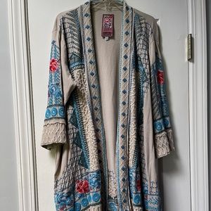 Johnny Was Beautiful Light gray embroidered cardigan size small